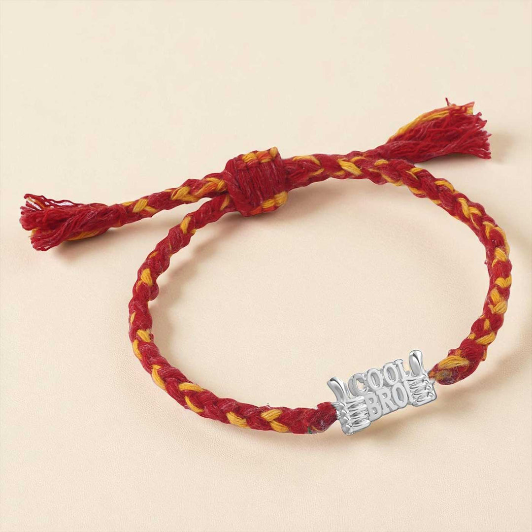 Handmade Cool Bro Design Silver Rakhi For Brother - Back View Showing Knot