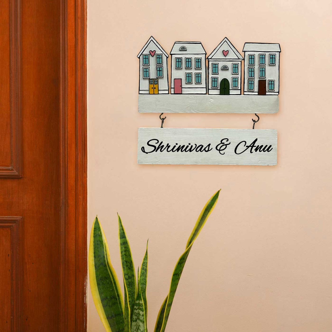 Personalized White Miniature House Wooden Name Plate