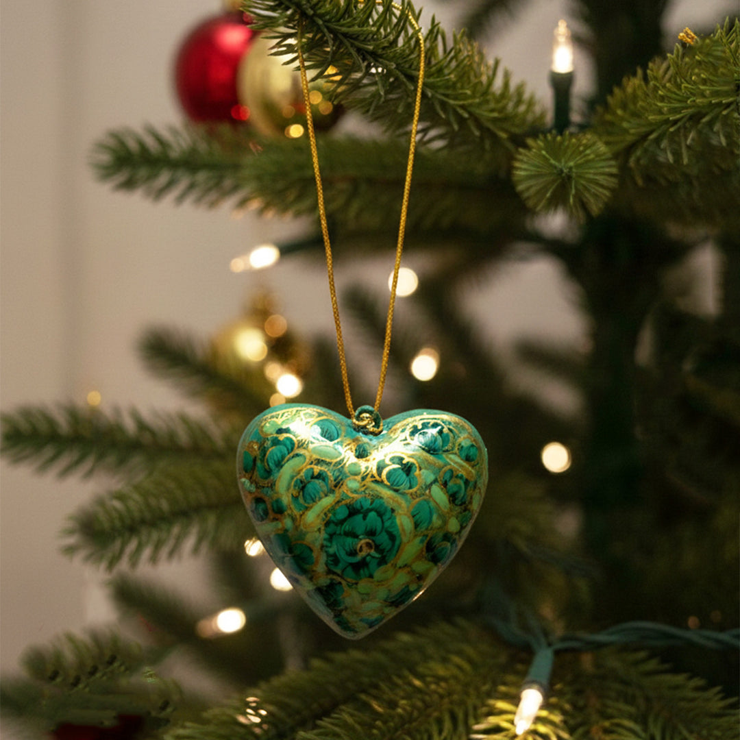 Handmade Paper Mache Heart Ornament For Christmas Decoration