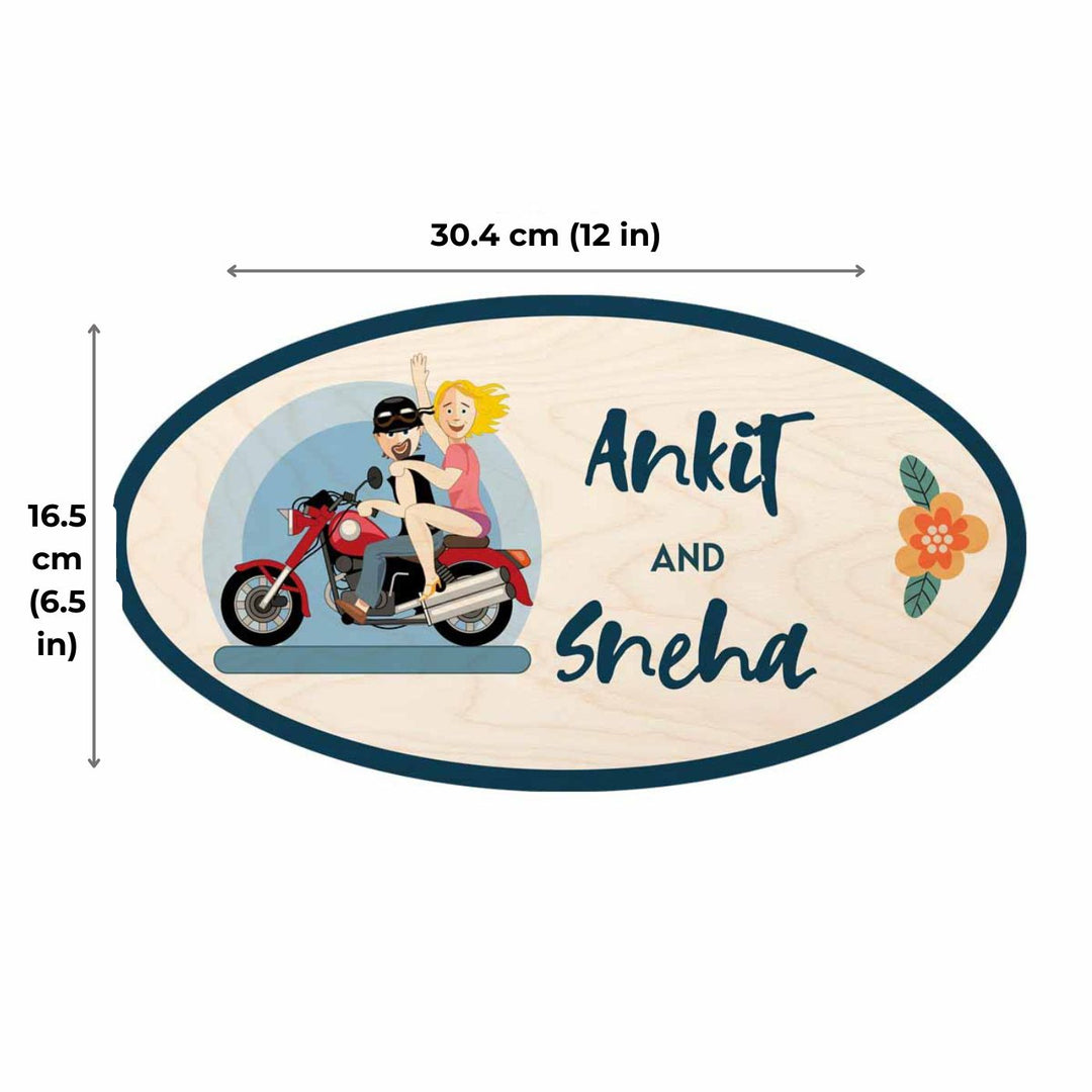 Printed Wooden Oval Character Nameplate For Couples 1 - Dimension Chart with Text Personalization