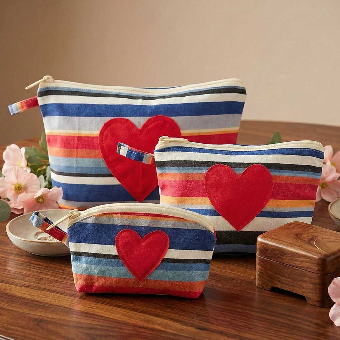 Summer Heart Striped Cotton Pouch