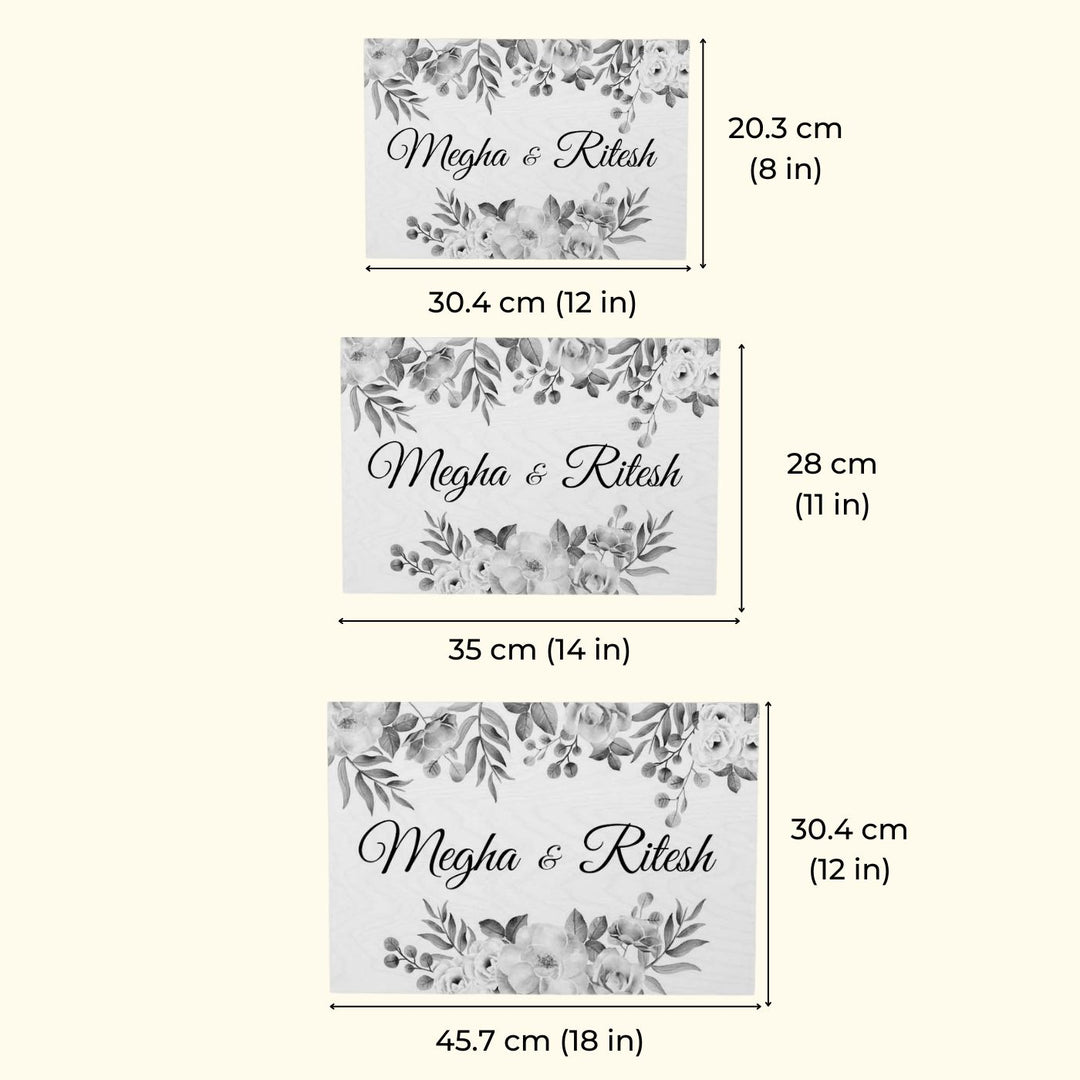 Printed Floret Wooden Rectangle Nameplate - Dimension Chart with Floral Design