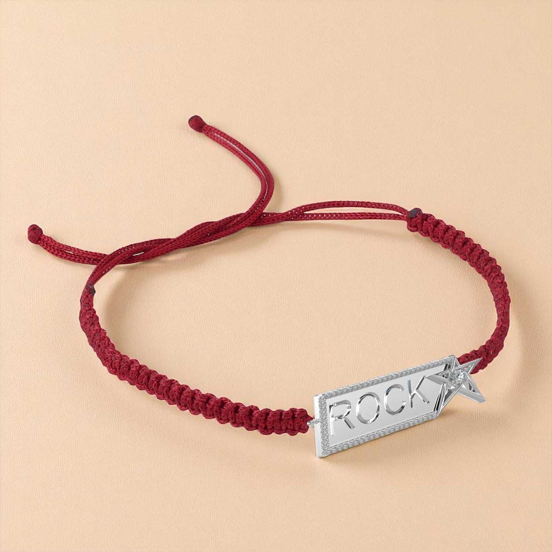 Handmade Rockstar Design Silver Rakhi For Brother - Front View