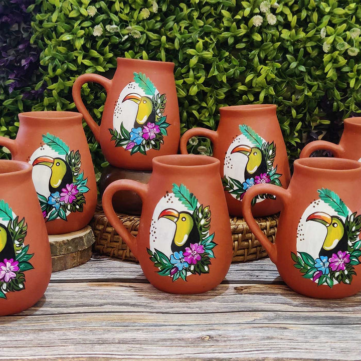 Hand-Painted Enlgish Ivy Bird Theme Terracotta Mug