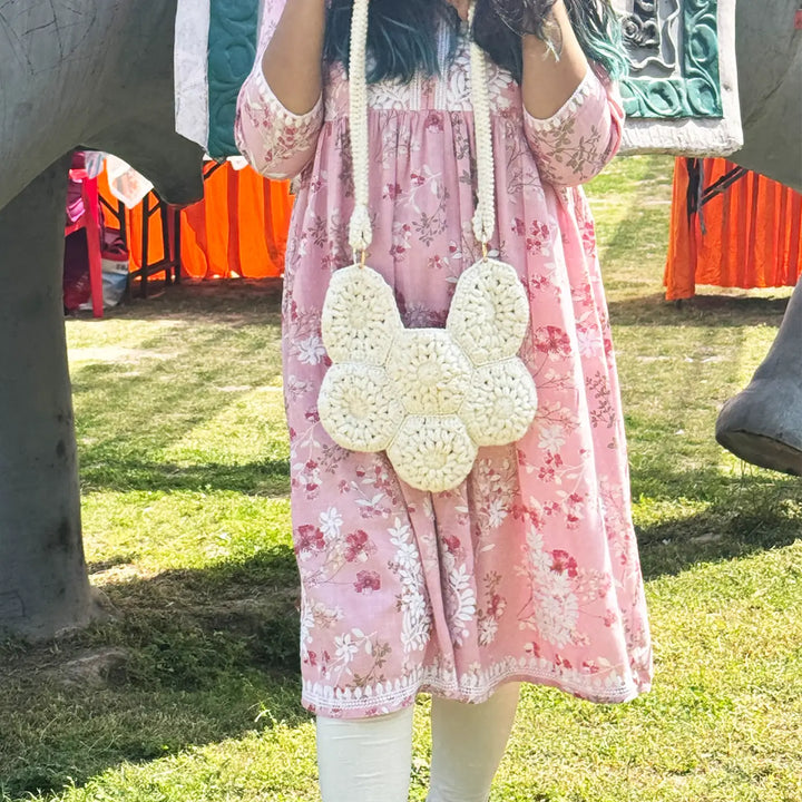 Handmade Crochet Pearl Shape Hexagon Cotton Tote Bag