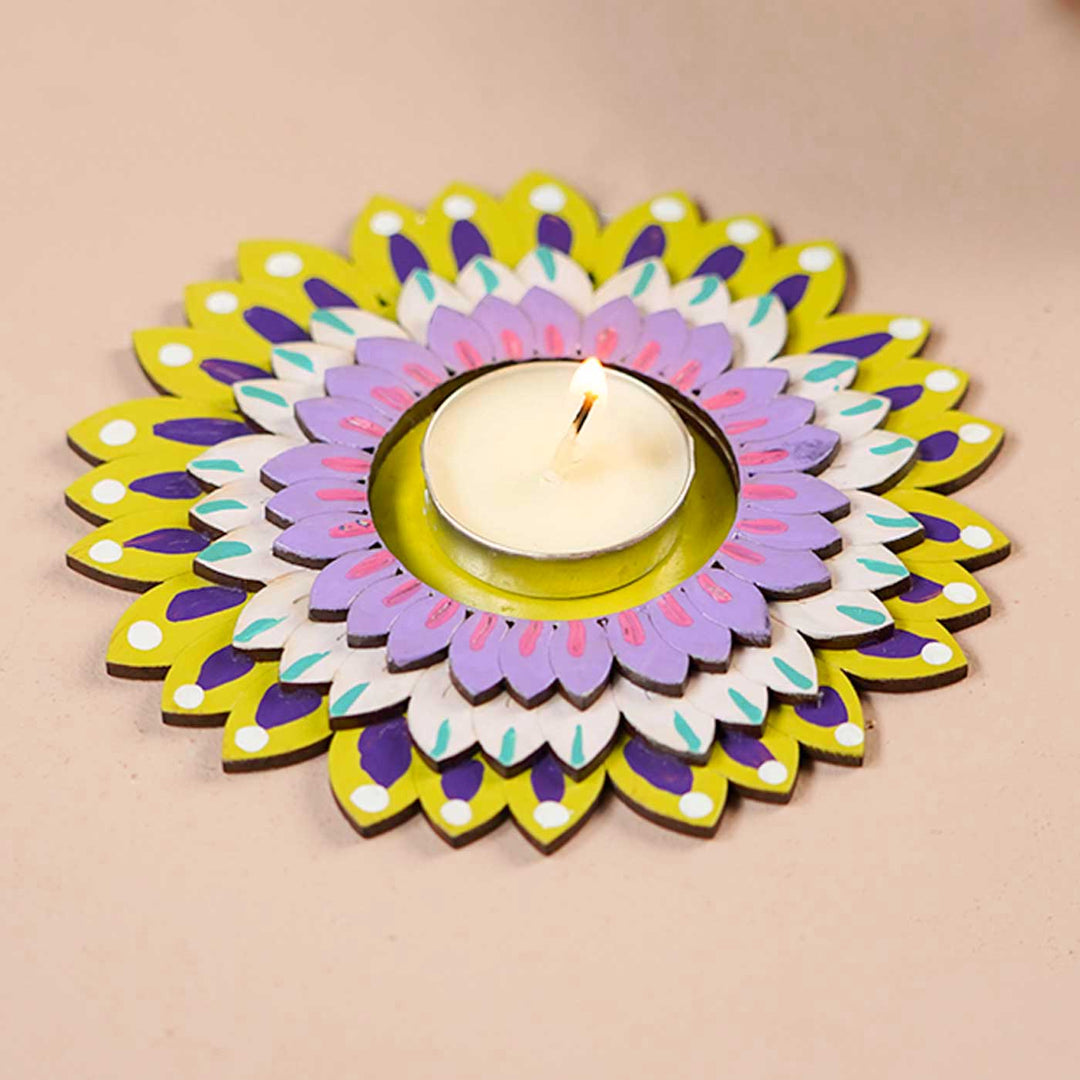 4 Pc | Handmade Flower Wooden Tealight Holder