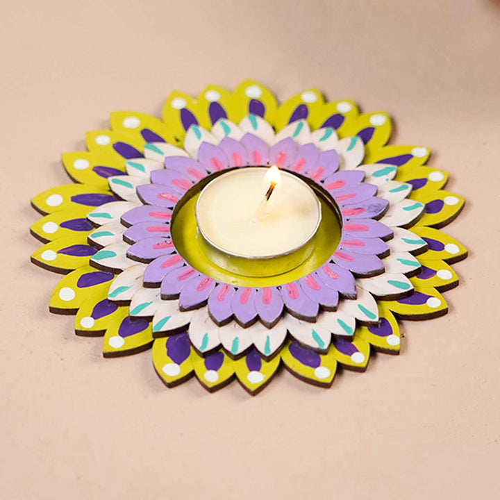 4 Pc | Handmade Flower Wooden Tealight Holder