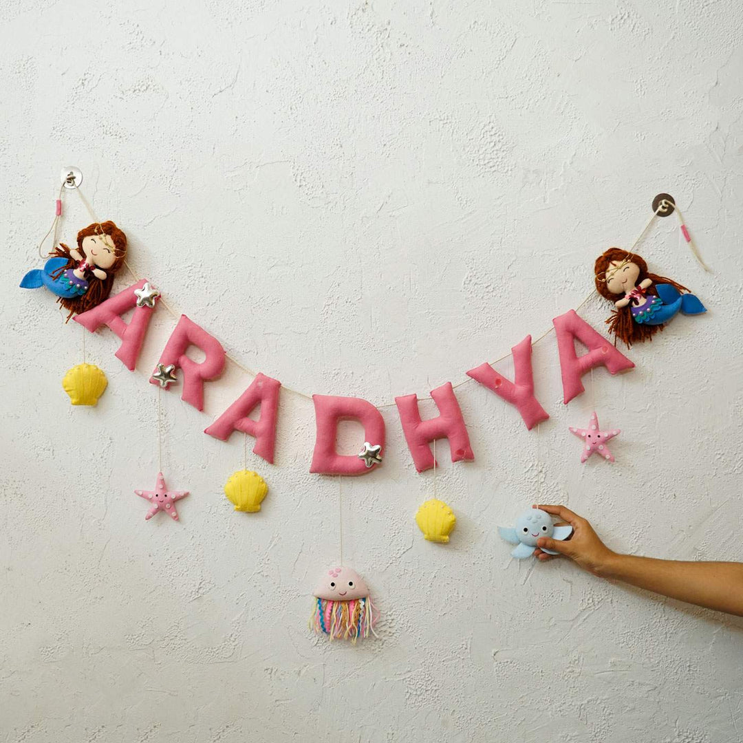 Handcrafted Personalized Themed Bunting For Kids Mystique Mermaid - Name Personalization Hanging on Wall