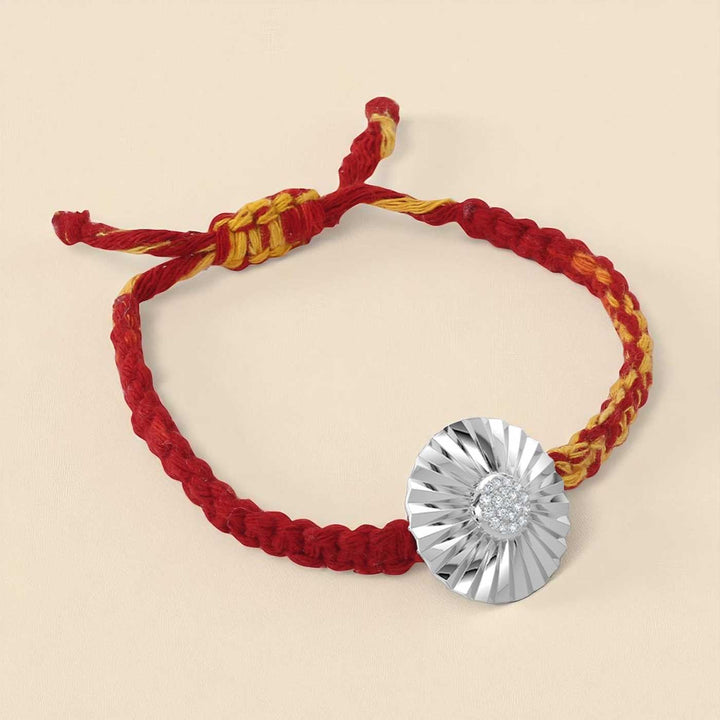 Handmade Sun Design Silver Rakhi For Brother - Side View Showing Depth