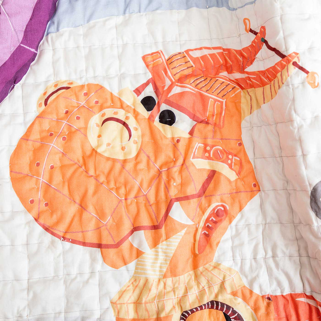 Personalized Dino Goes To School Theme Cotton Quilt For Kids