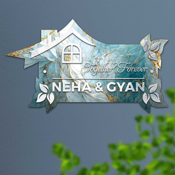 Personalized Silver Home MDF Wood Name Plate