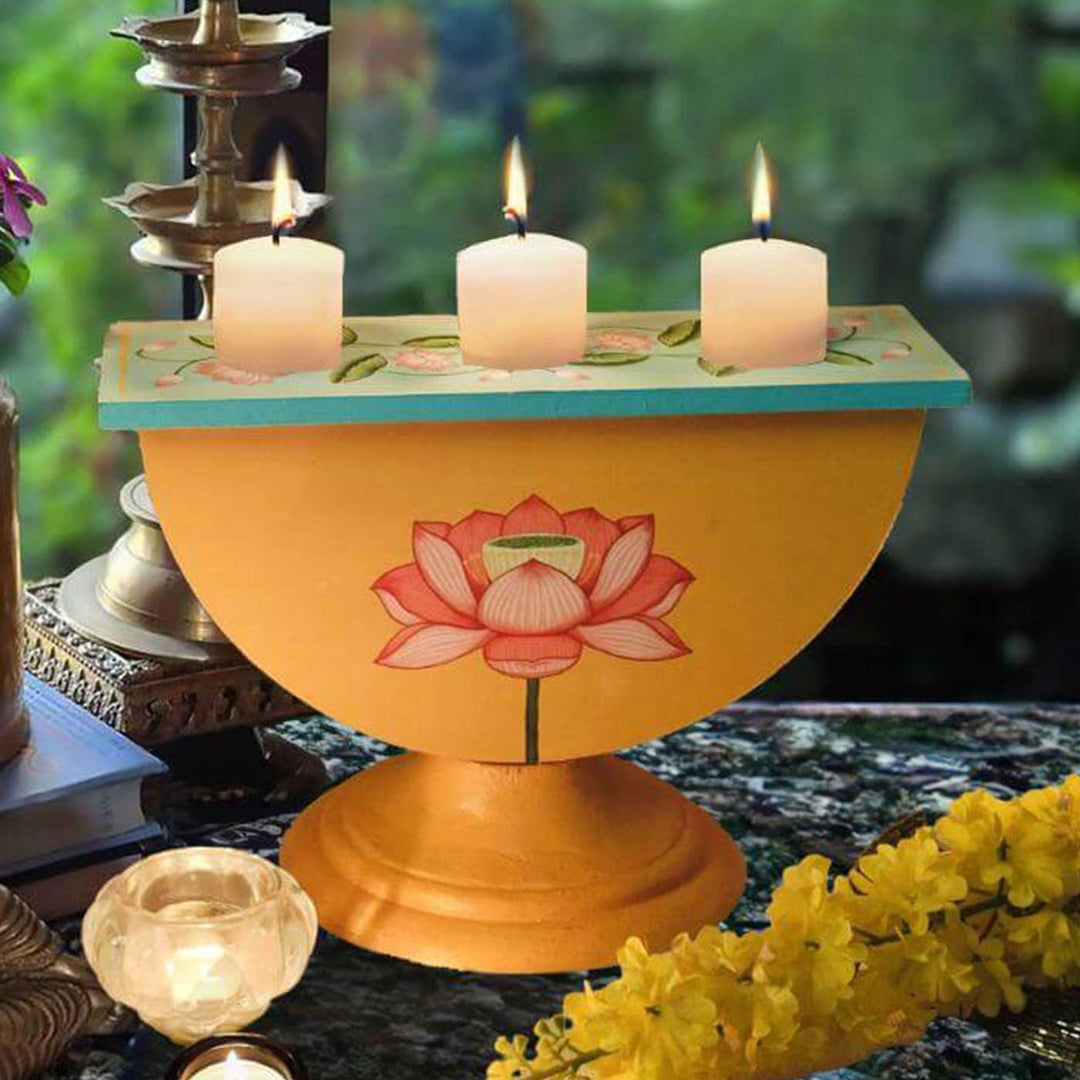 Hand-Painted Navya Semicircle Wooden Candle Holder