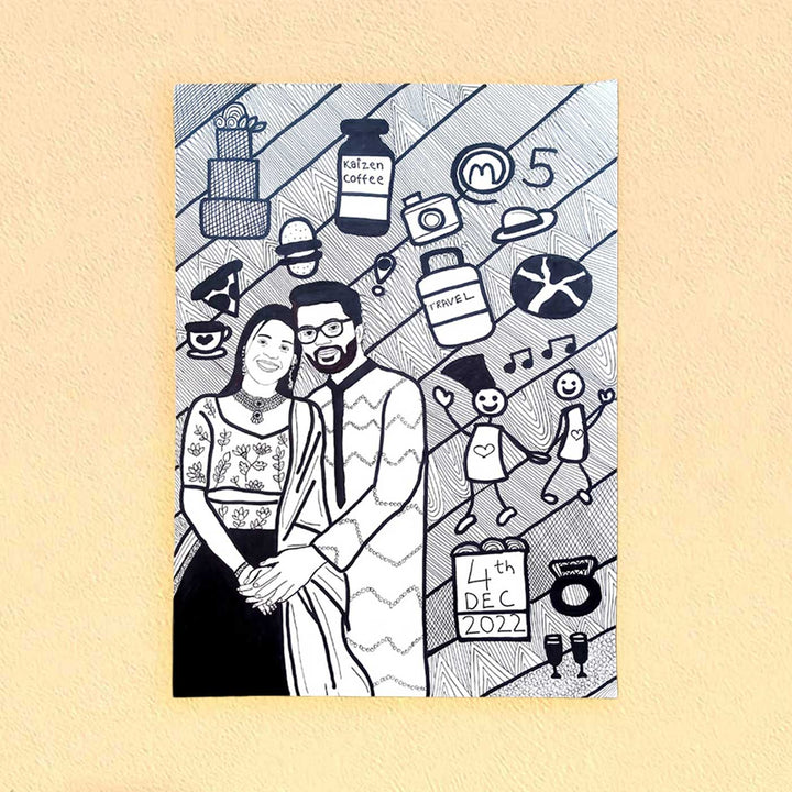Photo Personalized Doodle Art Couples Black & White Decorative Plaque