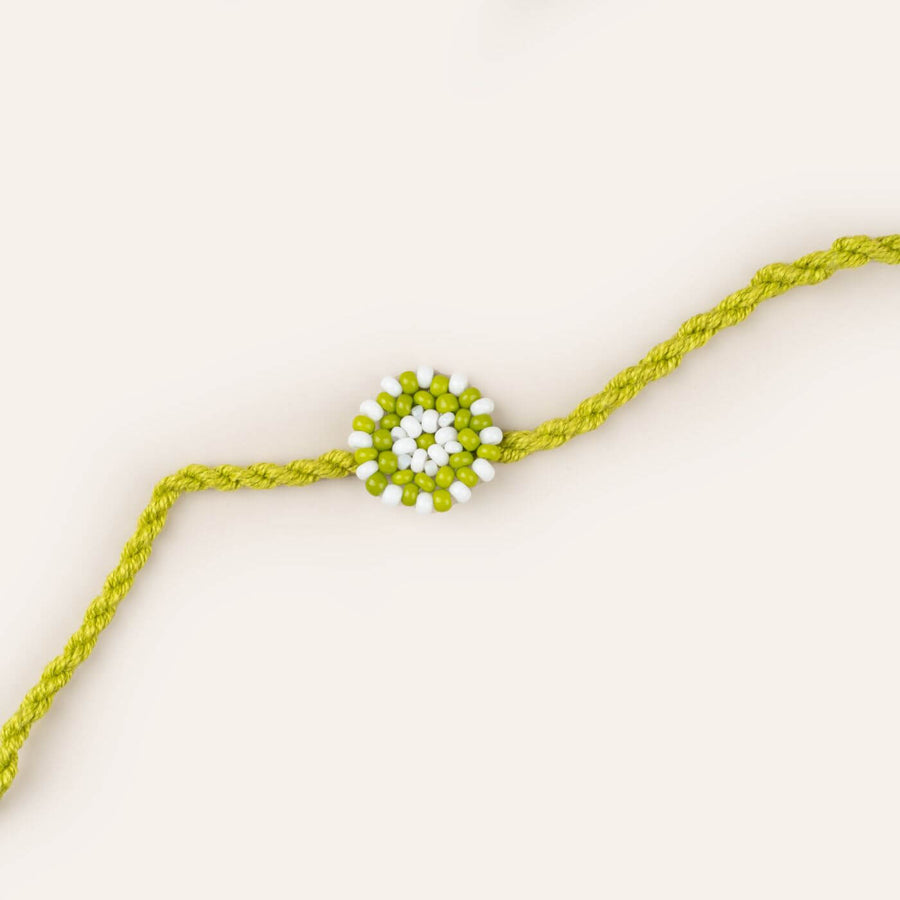 Handcrafted Glass Beads Chaand Rakhi 3 - Close-up of Rakhi bead detail