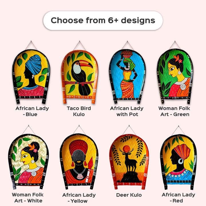 Handpainted African Lady | Yellow Folk Art Bamboo Wall Decor