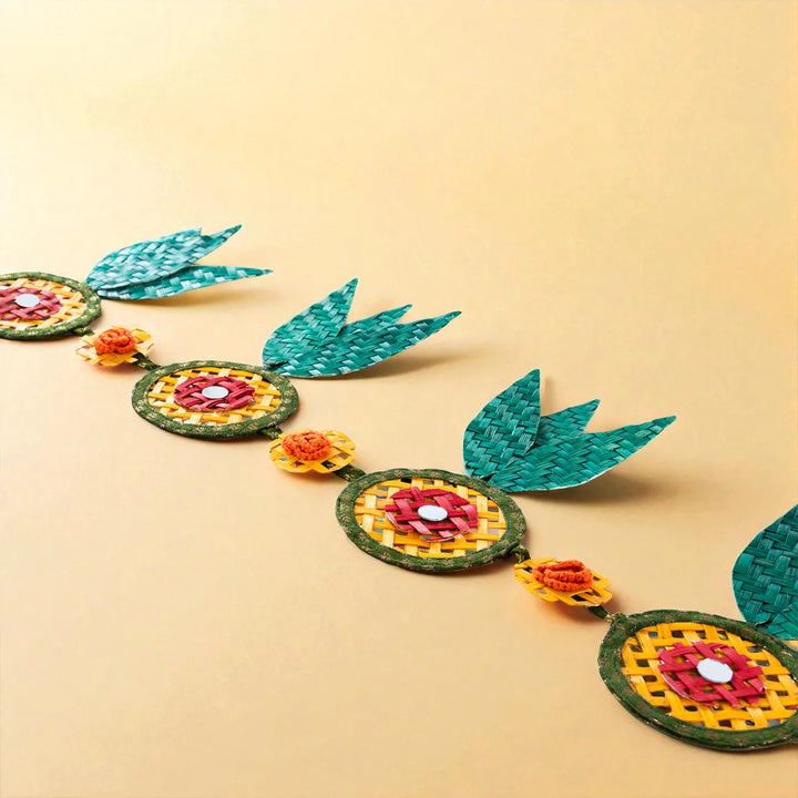 41 In | Multicoloured Mirror Embellished Eco-Friendly Handmade Woven Bamboo Hanging