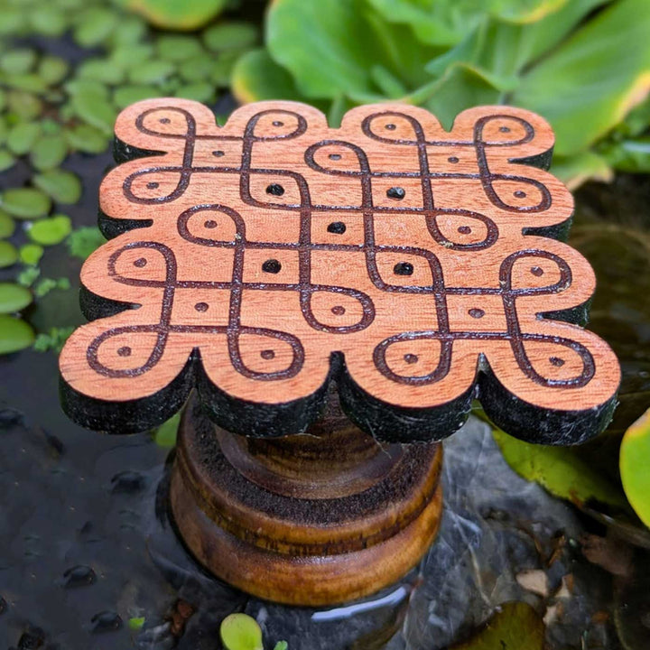 2 pc |  Engraved Diamond Loop Mahogany Wood Kolam Agarbatti Holder For Pooja Room