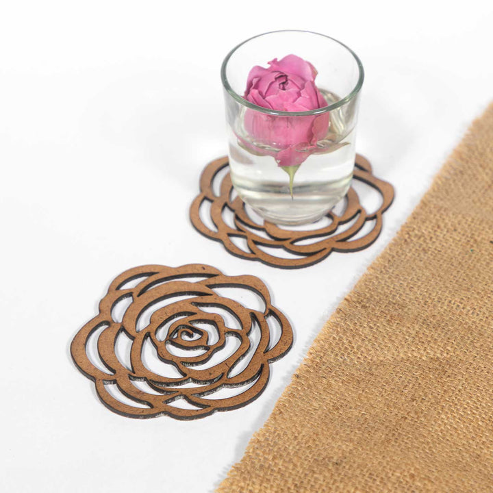 Rose Bloom MDF Laser-Cut Sleek & Elegant Coaster Set | Set of 6