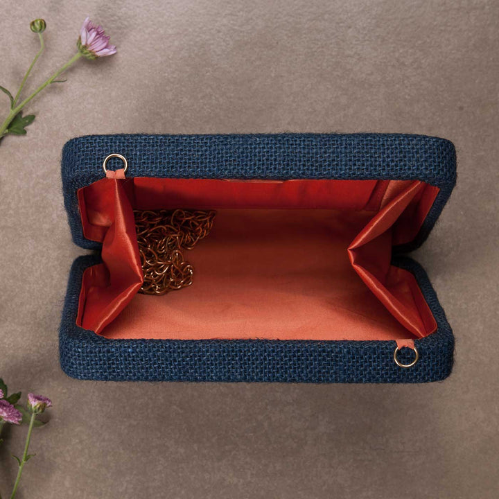 Personalized Embroidered Pink Buttercups Navy Blue Box Clutch