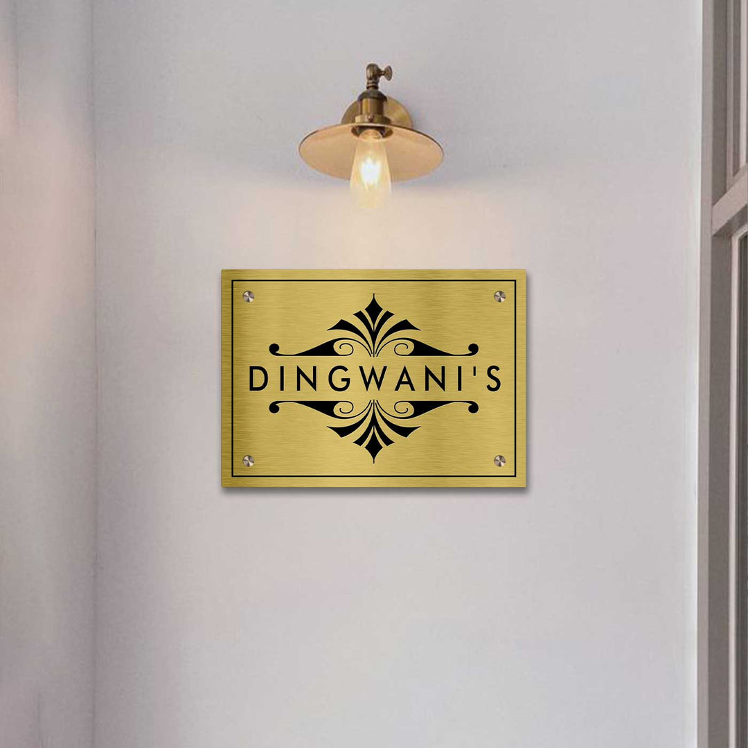 Personalized Engraved Minimalist Gold Stainless Steel Name Plate - Mounted on Entryway Wall