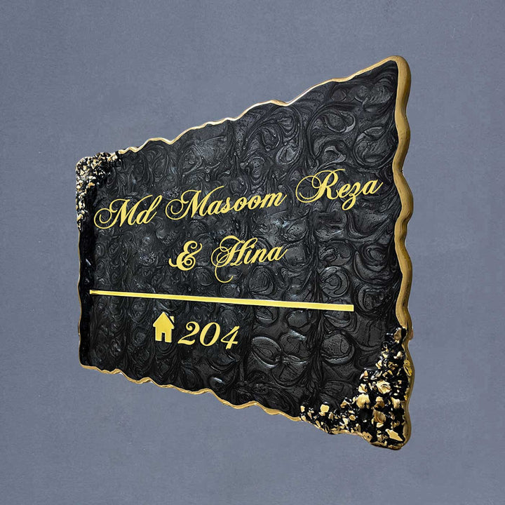 Personalized Resin Metallic Golden And Black Name Plate - Angled Side View Showing Thickness