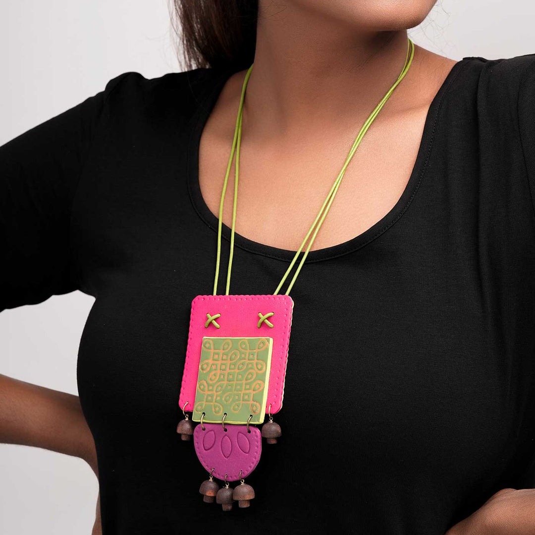 Handmade Polymer Clay Ponmozhi Reversible Kolam Necklace