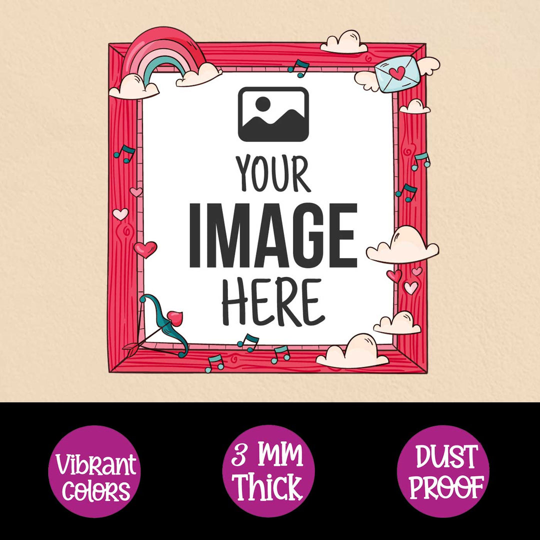Photo Personalized Rainbow & Clouds Theme Wooden Fridge Magnet