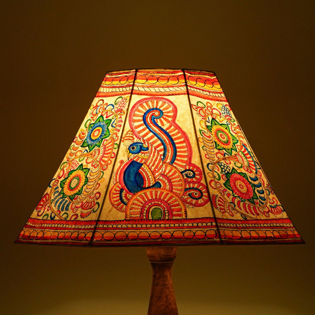 16 inch | Muticolor Floral Peacock Hand Painted Tholu Bommalata Lamp Shade