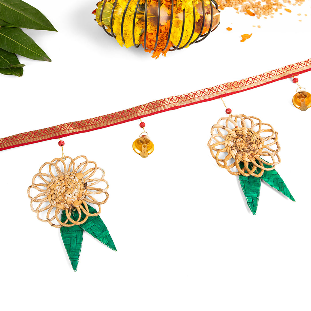43 In | "Pushp" Handcrafted Banana Toran with Bamboo Mango Leaf Accents for Festive Decor