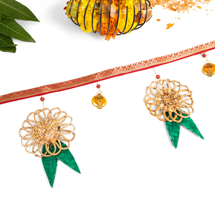 43 In | "Pushp" Handcrafted Banana Toran with Bamboo Mango Leaf Accents for Festive Decor