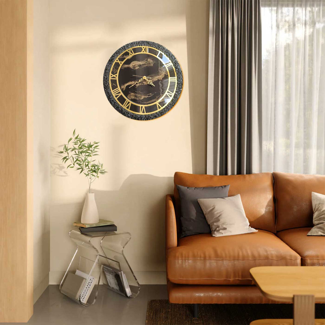 Handmade Black & Gold Resin Wall Clock