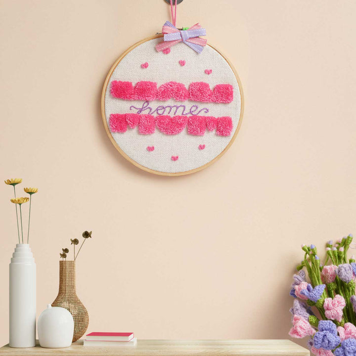 Personalized Handmade Embroidered Mom Theme Wooden Wall Hoop