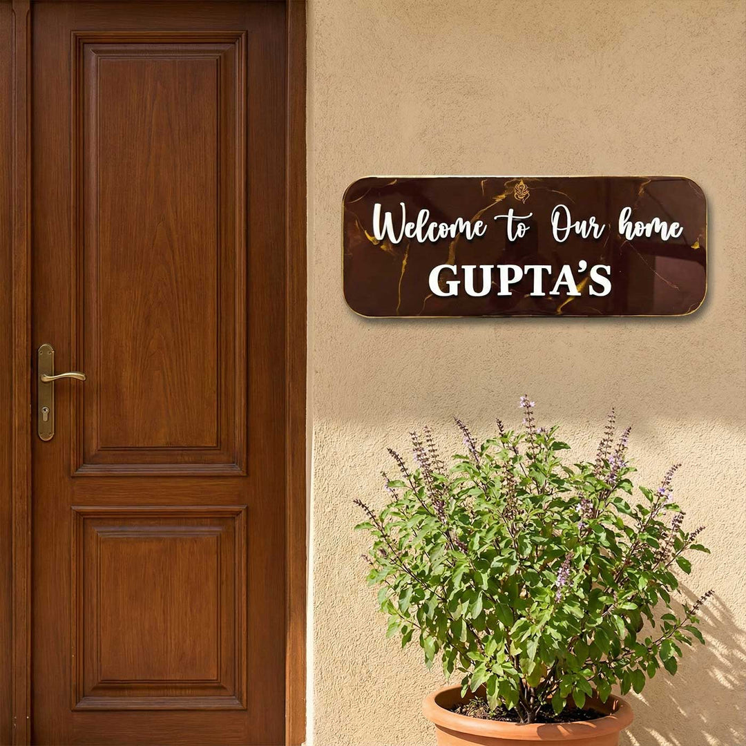 Coffee Brown Minimal Personalized Marble Effect Oval Resin Name Plate | With 3D Acrylic Letters