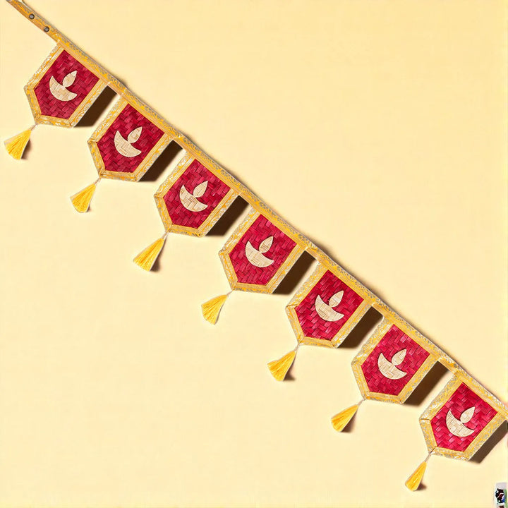 41 In | Red Diya Eco-Friendly Handmade Woven Bamboo Toran