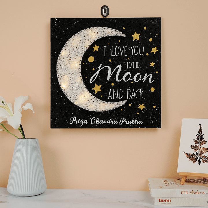 Customized Handmade String Art Moon Theme Wooden Decorative Plaque With Light