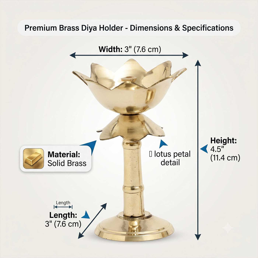 2 pc | Lotus Brass Oil Lamp With Pedestal Stand For Festive Decor