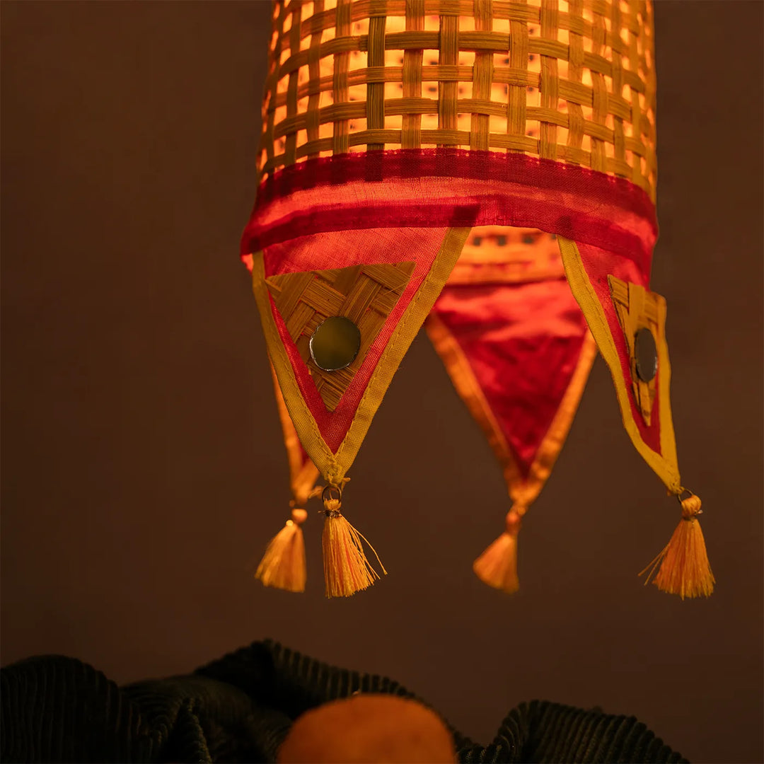 Red & Yellow  Handmade Woven Bamboo Hanging Kandil / Lampshade