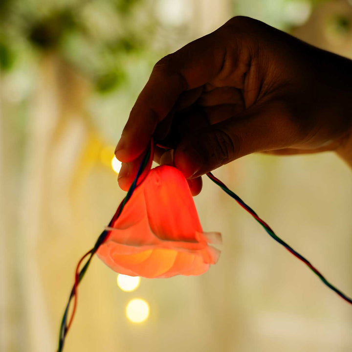 10m, 40 Bulbs | Handmade Red Sholapith Flower String LED Fairy Light
