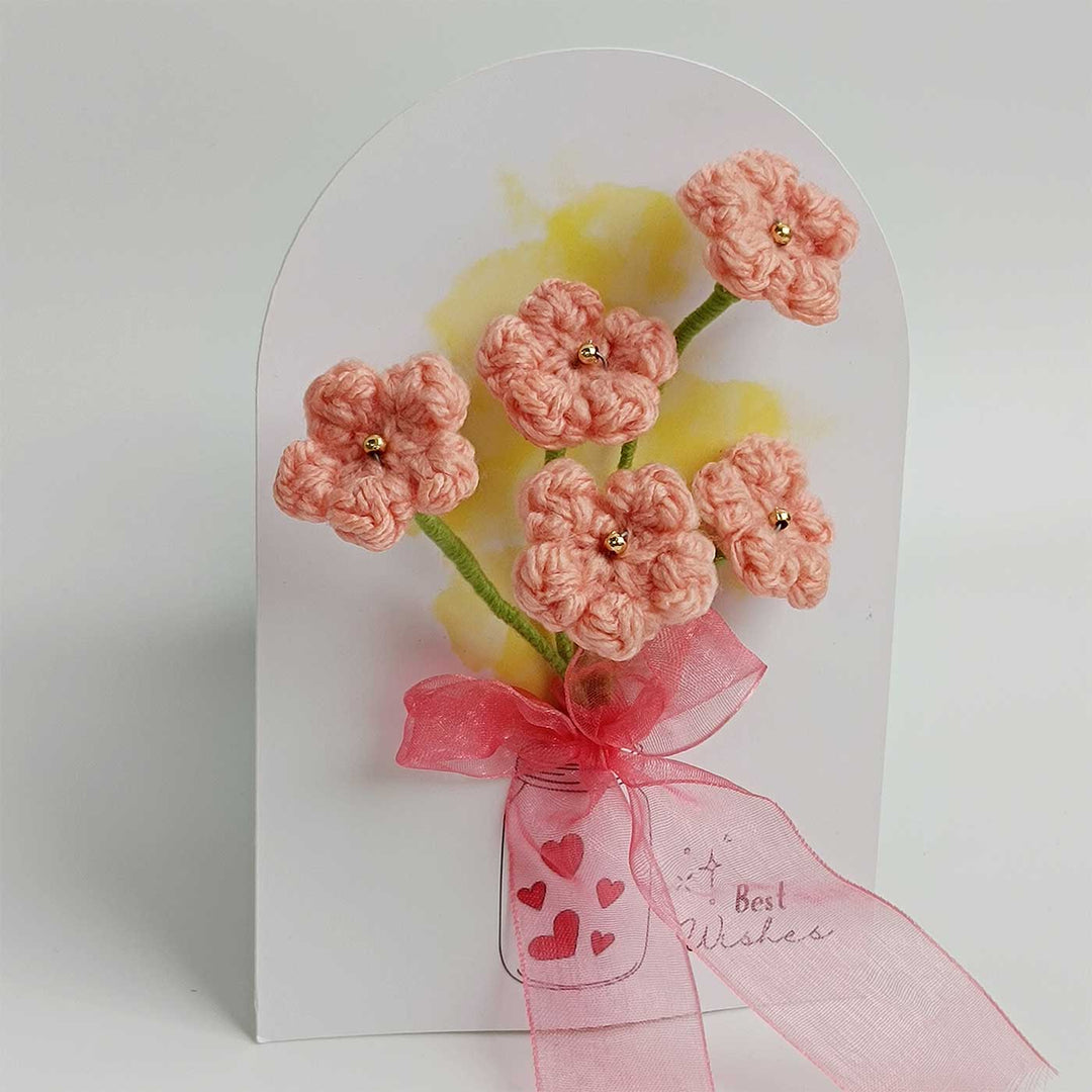 Handmade Crochet 3D Peach Floral Greeting Card