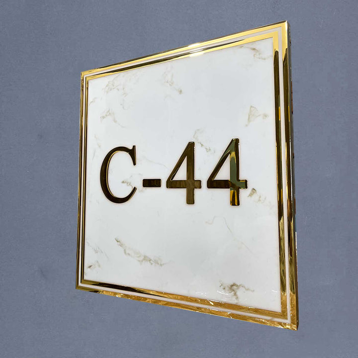 Personalized White And Gold Wave Textured Resin Name Plate - Angled Front View Showing Depth