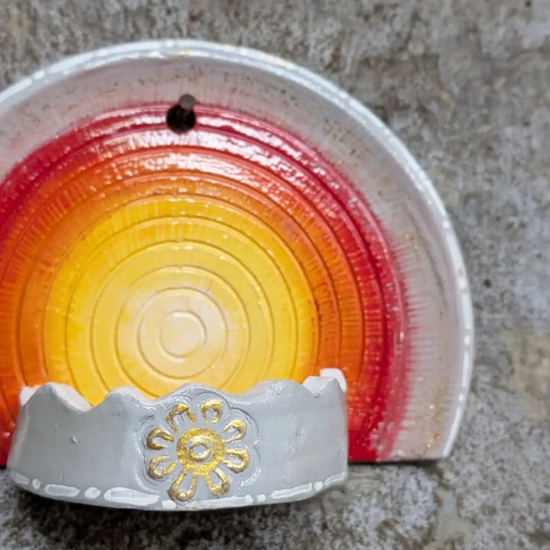 Hand-Painted Spiral Bloom Terracotta Tealight Holder