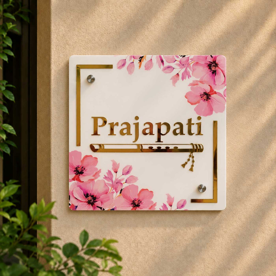Classic Flute And Blossom Personalized Acrylic Name Plate For Home