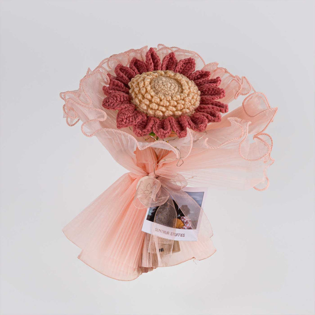 Handmade Crochet Sunflower Bouquet With Lights | Includes Photo & Greeting Card