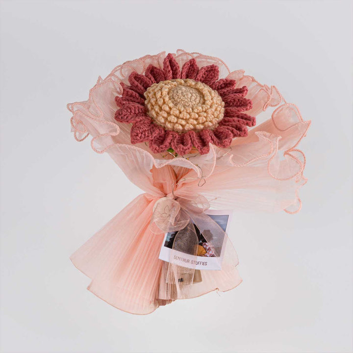 Handmade Crochet Sunflower Bouquet With Lights | Includes Photo & Greeting Card