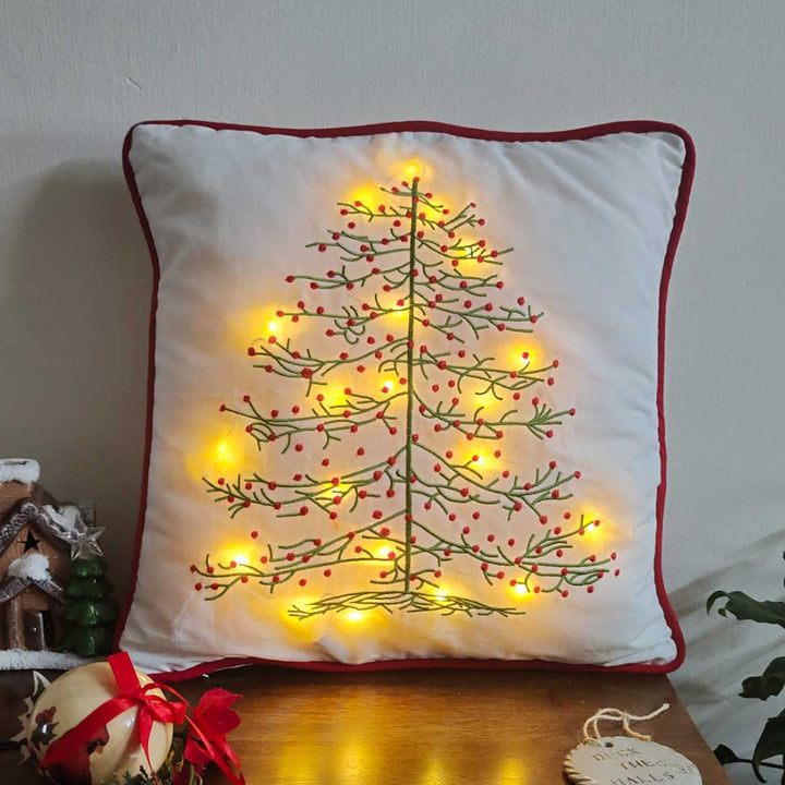 Handmade Cotton Embroidered Cushion Cover With Light