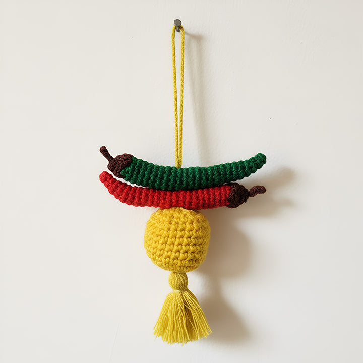 2 Pc | Handmade Crochet Nimbu Mirchi Hangings
