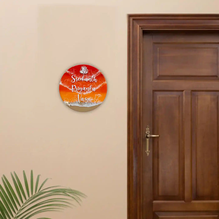 Orange Personalized Ocean Effect Round Resin Name Plate | With 3D Acrylic Letters