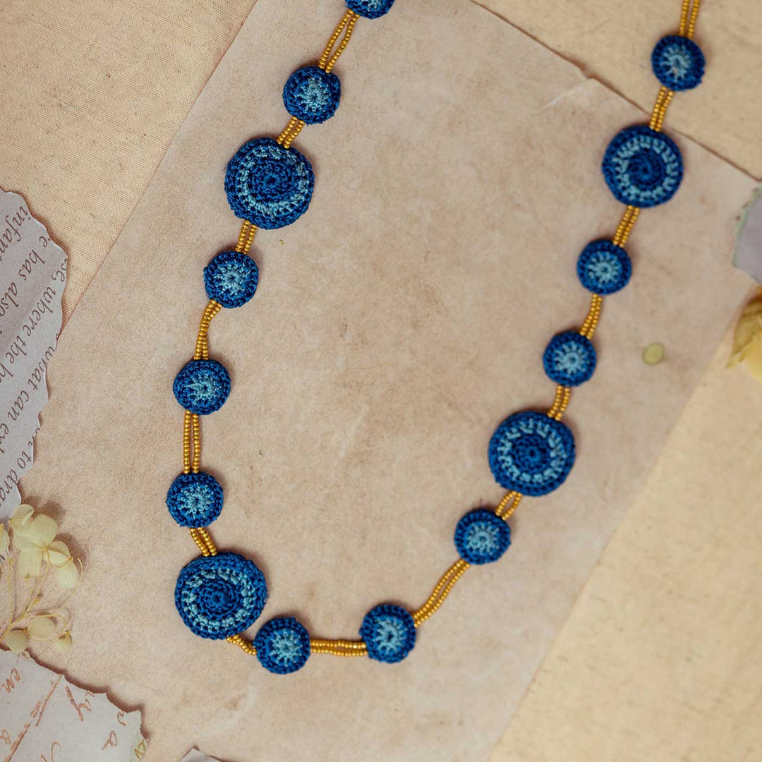 Handmade Crochet Gulnaar Blue Tikkis Bead Necklace