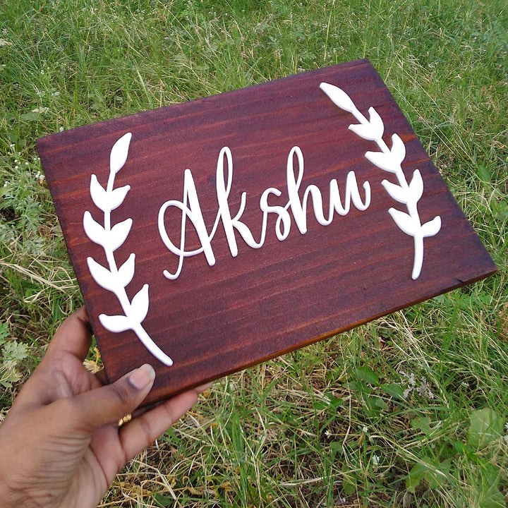 Personalized Minimalist Pine Wood Name Plate - Handheld Name Personalization Example