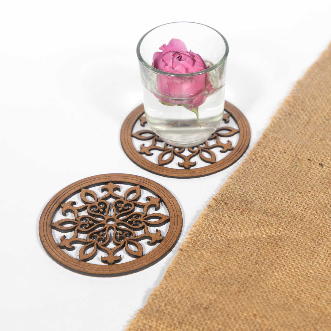 Snowflake MDF Sleek Elegant Laser Cut Coaster Set | Set Of 6